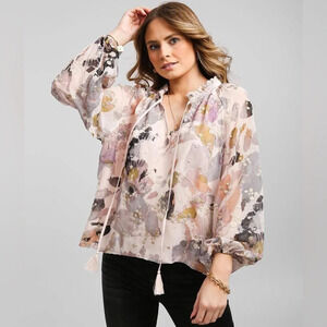 BTFL-Life pink metallic long sleeve blouse size small